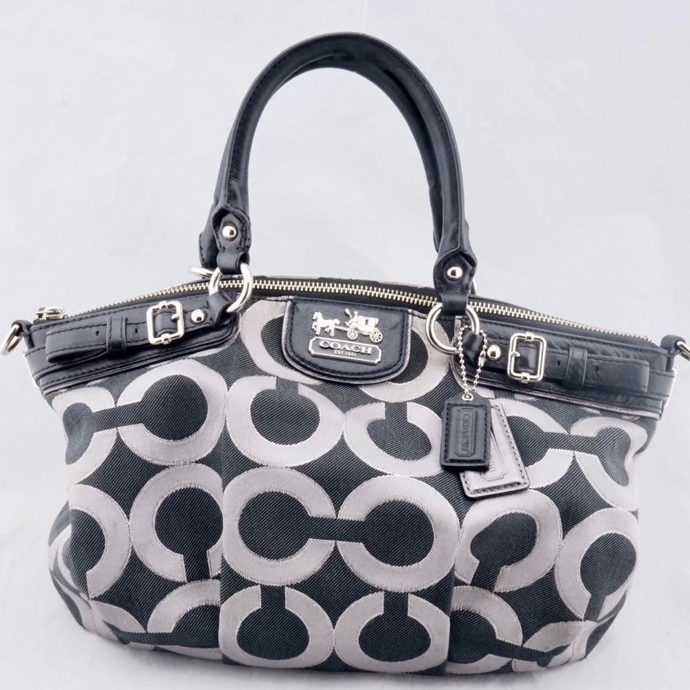 SOLD! COACH Madison Op Art black Lurex Sophia Satchel